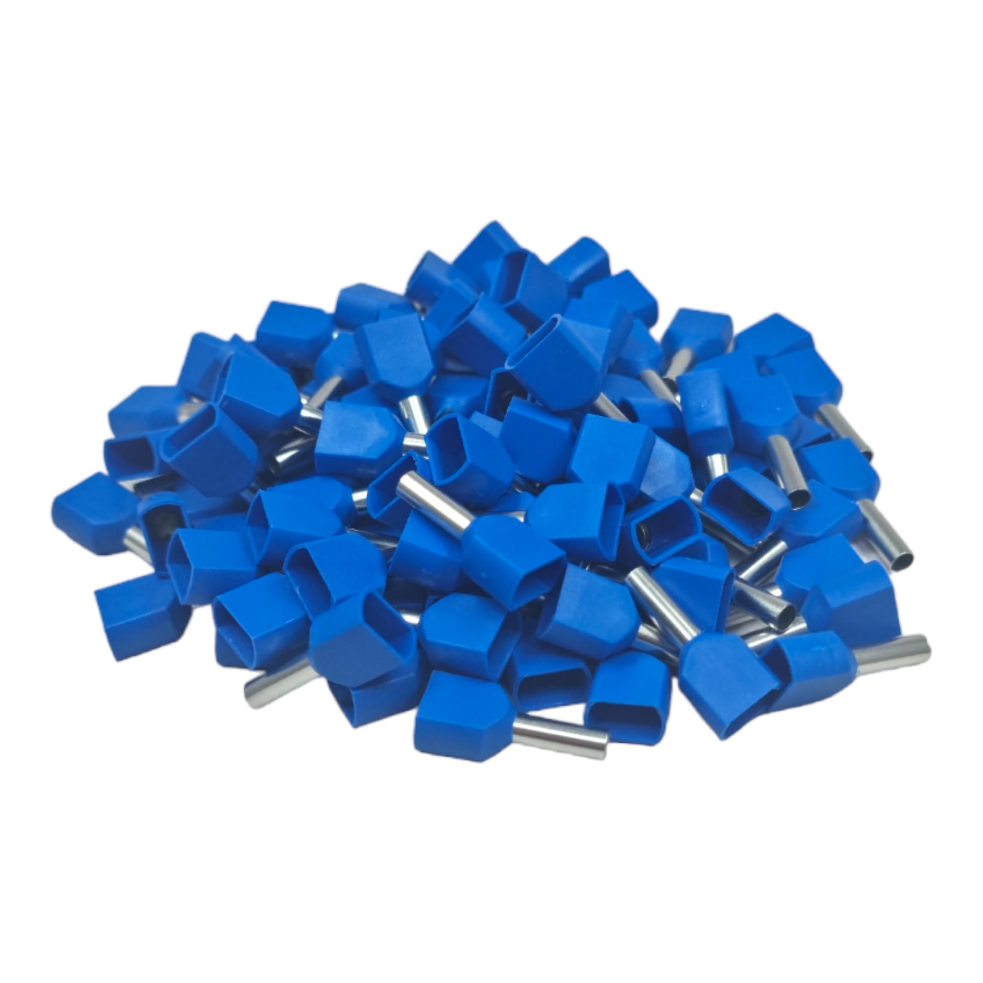 Blue 100 Pcs Double Entry Cord End Cable Terminals Insulated Wiring Bootlace Ferrules 0.5Mm² - 16Mm² ( - 2.5Mm²)