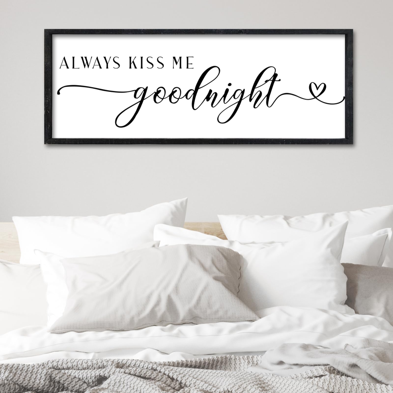 VHC Brands Farmhouse Pillow – 7x13 "Always Kiss Me Goodnight" Tan, Fringed Edge