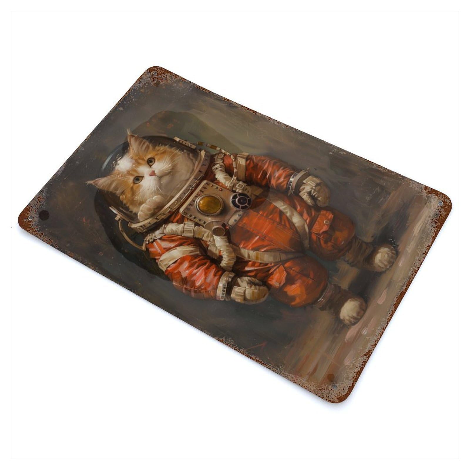 Funny Astronaut Space Cat Rustic Tin Plaque 11.8"x7.9", Ideal for Cafe, Home Bar And Lounge Decor