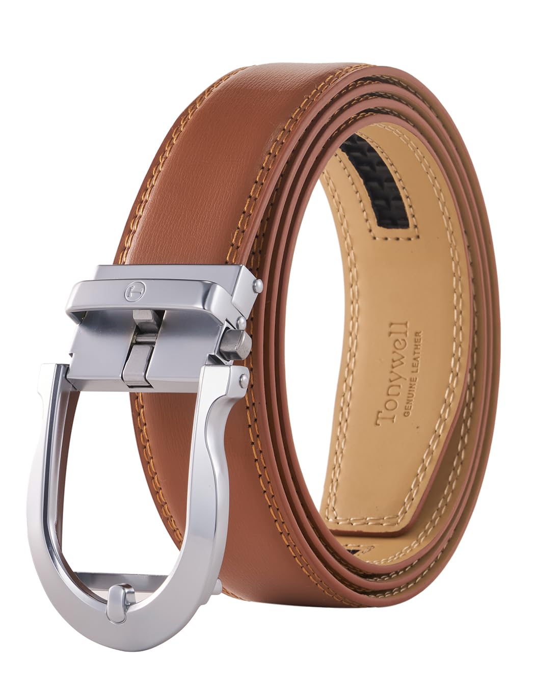 Tonywell Men's Leather Ratchet Belt, 1 3/8" Adjustable Dress Belt, Trim to Fit