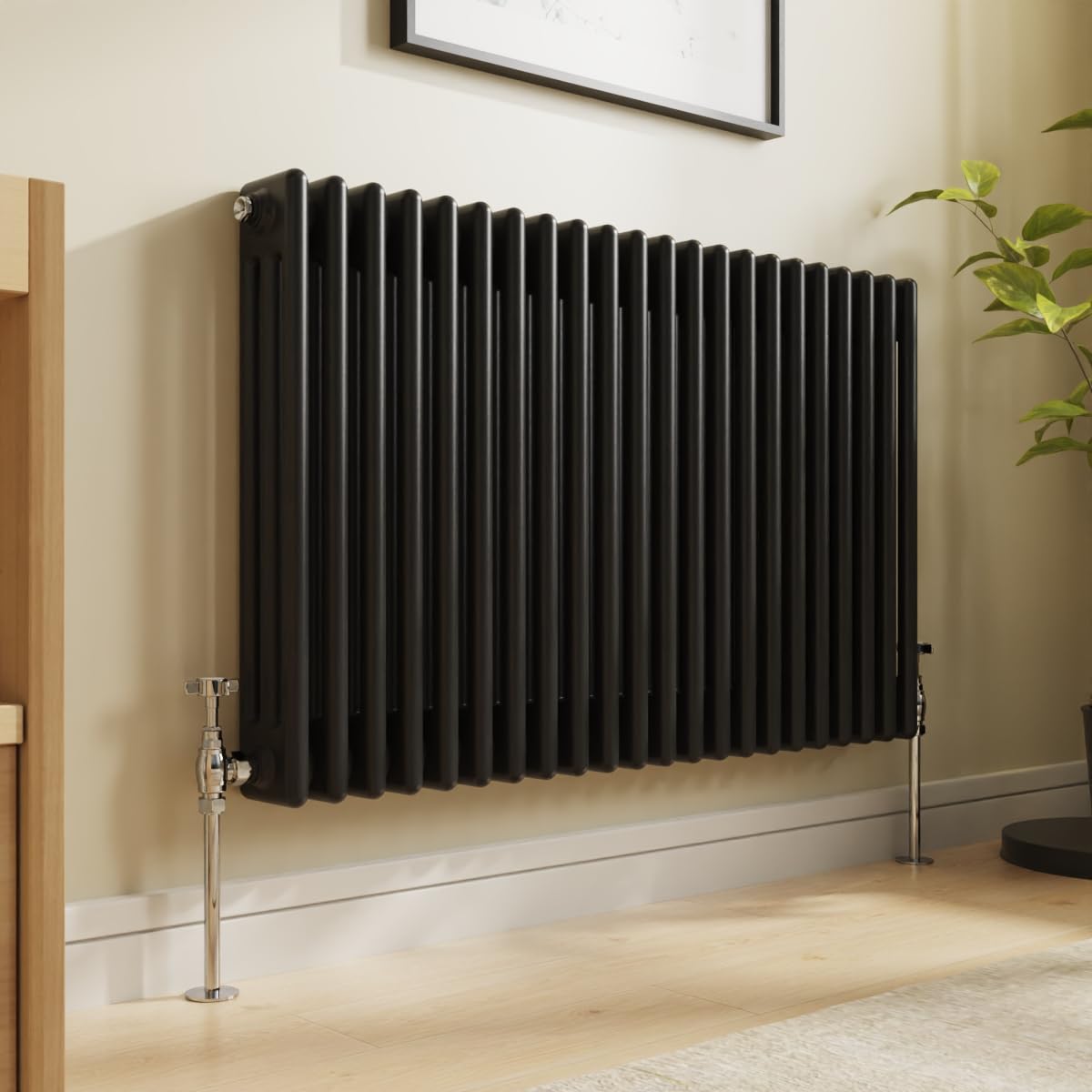 NRG 600 x 1010mm Traditional Cast Iron Style Radiator Black 3 Column Perfect for Kitchen Living Room Bathroom — image 1