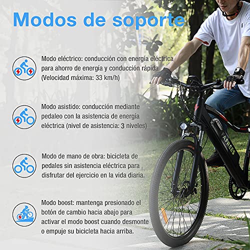 Fafrees F100 Elektrische fiets, 26 inch, e-bike 250 W, elektrische mountainbikes, uitneembare 48 V 11,6 Ah batterij… - Afbeelding 6