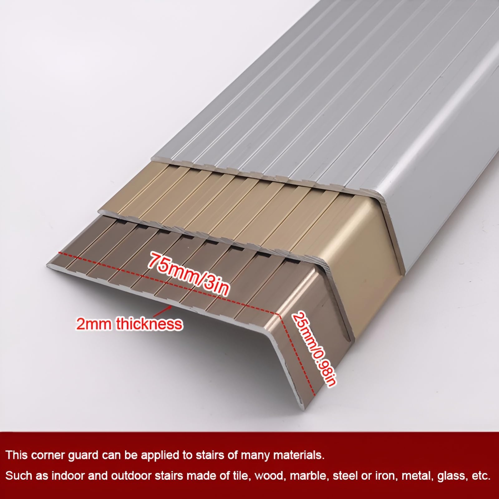 Perfil De Borde Para Escaleras De Aluminio, Protección De Borde De Escalera, W 75mm, Forma De L, Tiras Antideslizantes Para Peldaños(Rose gold,100cm)