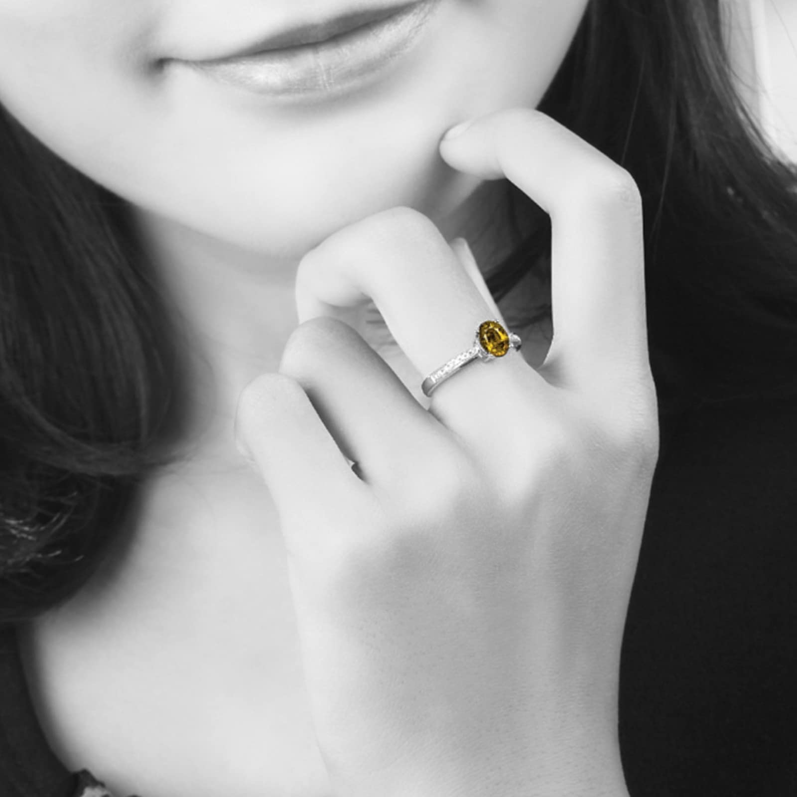 Daesar Anello Fidanzamento Donna, Anello da Donna in Argento 925 Classica 4 Griffe Ovale Zirconi Giallo Anello Anniversario Argento