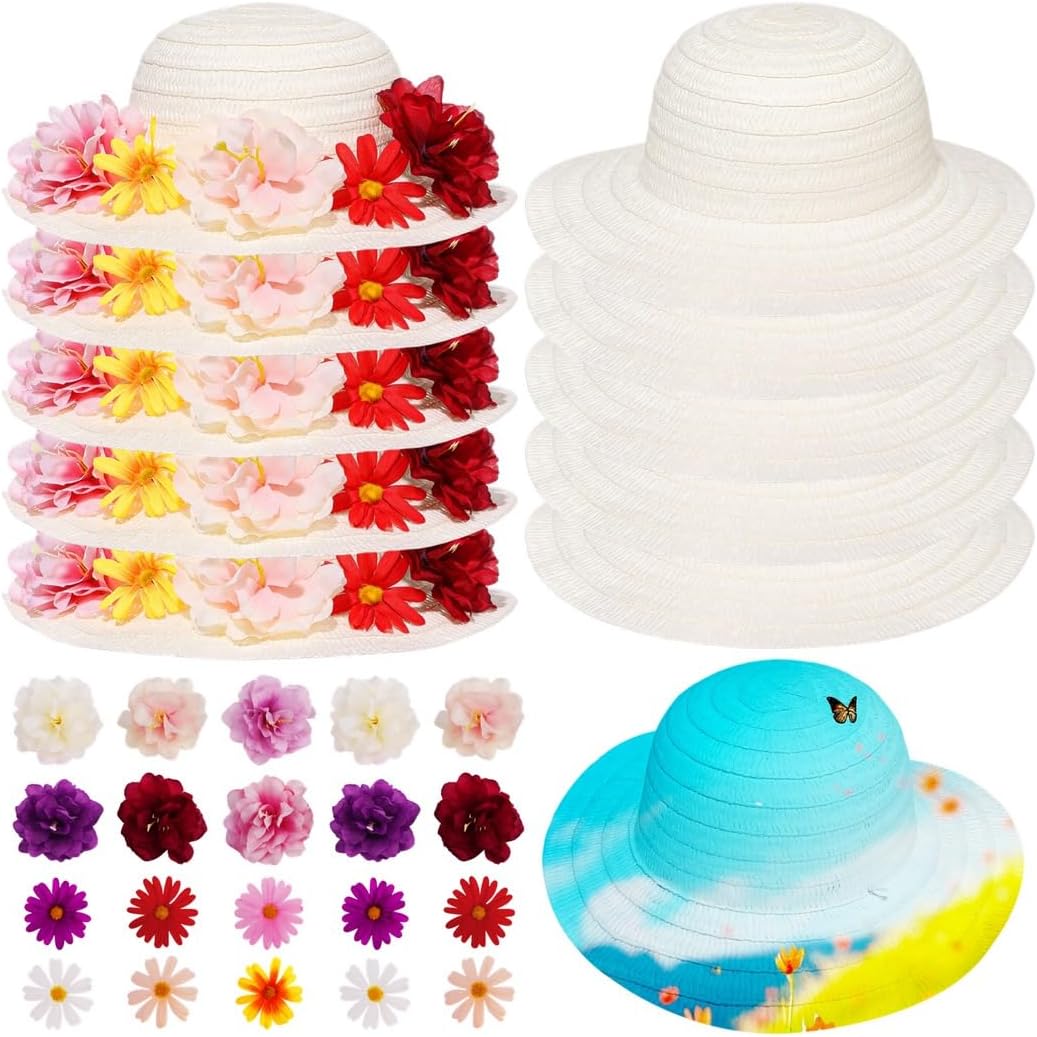 10 Pcs DIY Straw Hats with 60 Pcs Silk Flowers, Jamaica Ubuy