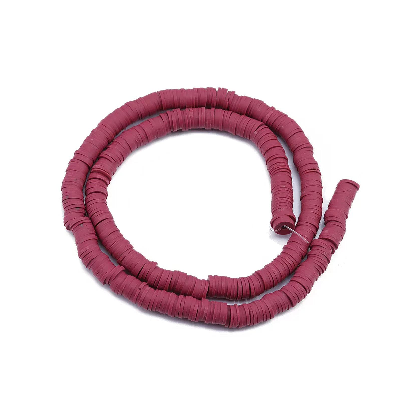 About 380-400pcs 4mm Clay Beads Flat Round Polymer Clay Spacer Beads Wine Red Handmade Rondelle Disc Slice Heishi Loose Bead Strand for DIY Jewelry Bracelet Necklace Earring Craft Making