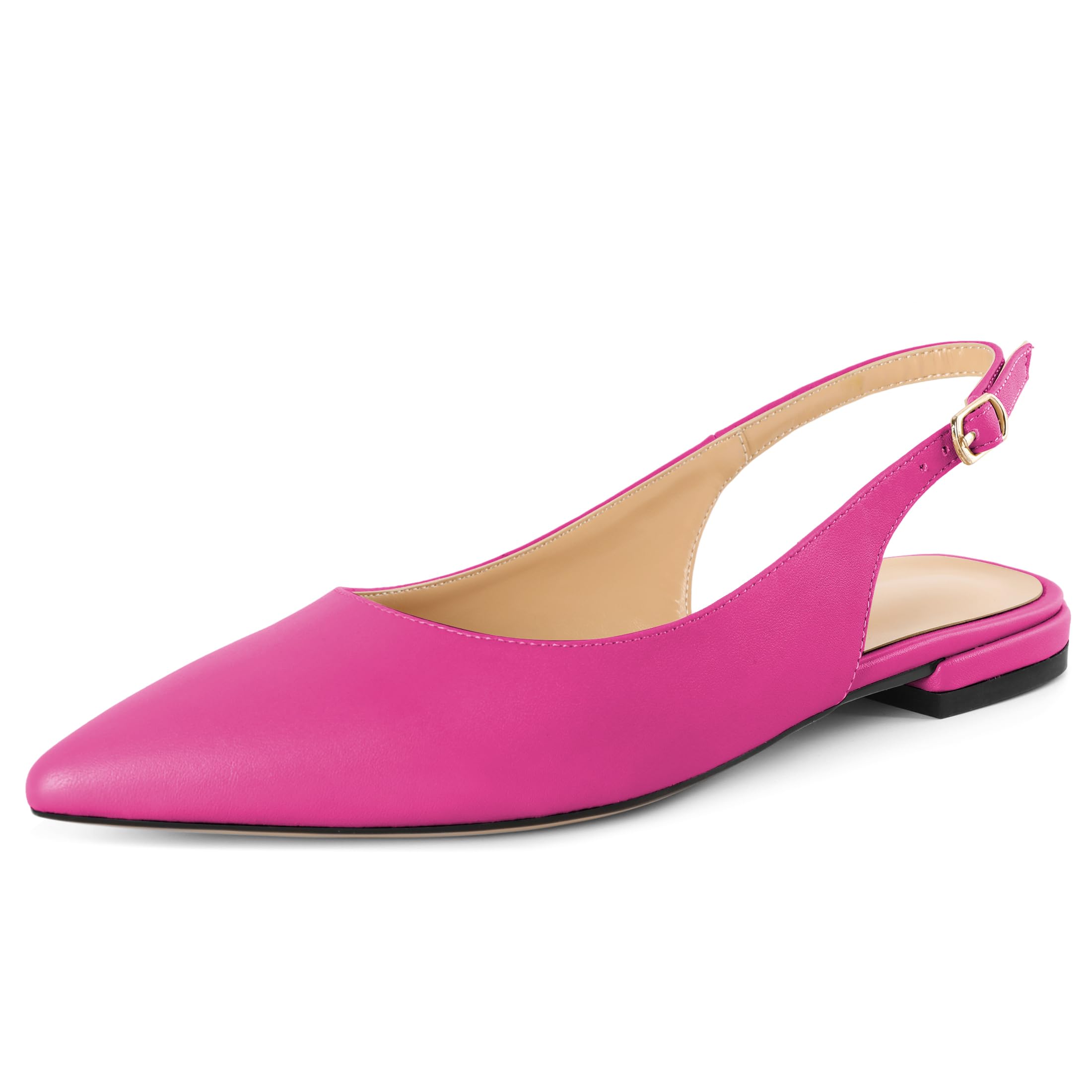 Eldof Women Low Heels Pointed Closed Toe Slingback Flats Ankle Straps Pumps Classic Dressy Elegant Shoes 1 Inch