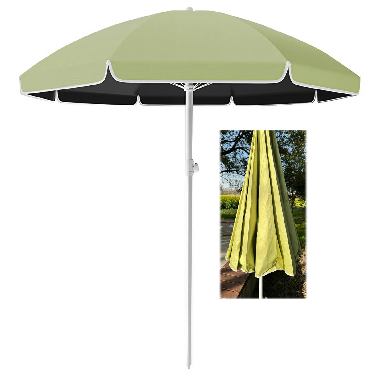 Parasol para terraza con protección UPF 50+ y estructura redonda portátil verde