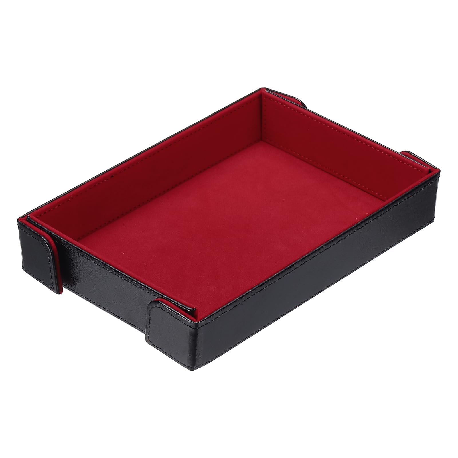 sourcing map PU Leather Dice Tray, Rectangle Magnetic Folding Velvet Portable Folding Dice Rolling Tray for Table Games Keys Wallet Watch Coin, Red