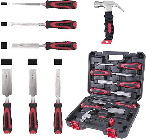 Juegos de cinceles de madera, juego de herramientas de tallado de madera, 6 piezas de cincel de madera de acero al carbono 55# con 1 martillo de