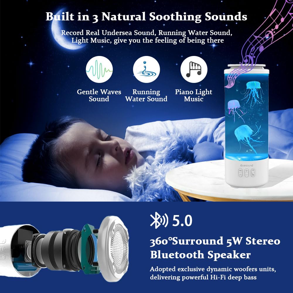 Lampa z meduzami, do akwarium, 7 zmian kolorów, 4 tryby świecenia, lampa lawowa, meduzy, głośnik Bluetooth, z pilotem zdalnego sterowania, dekoracja domu (biała)