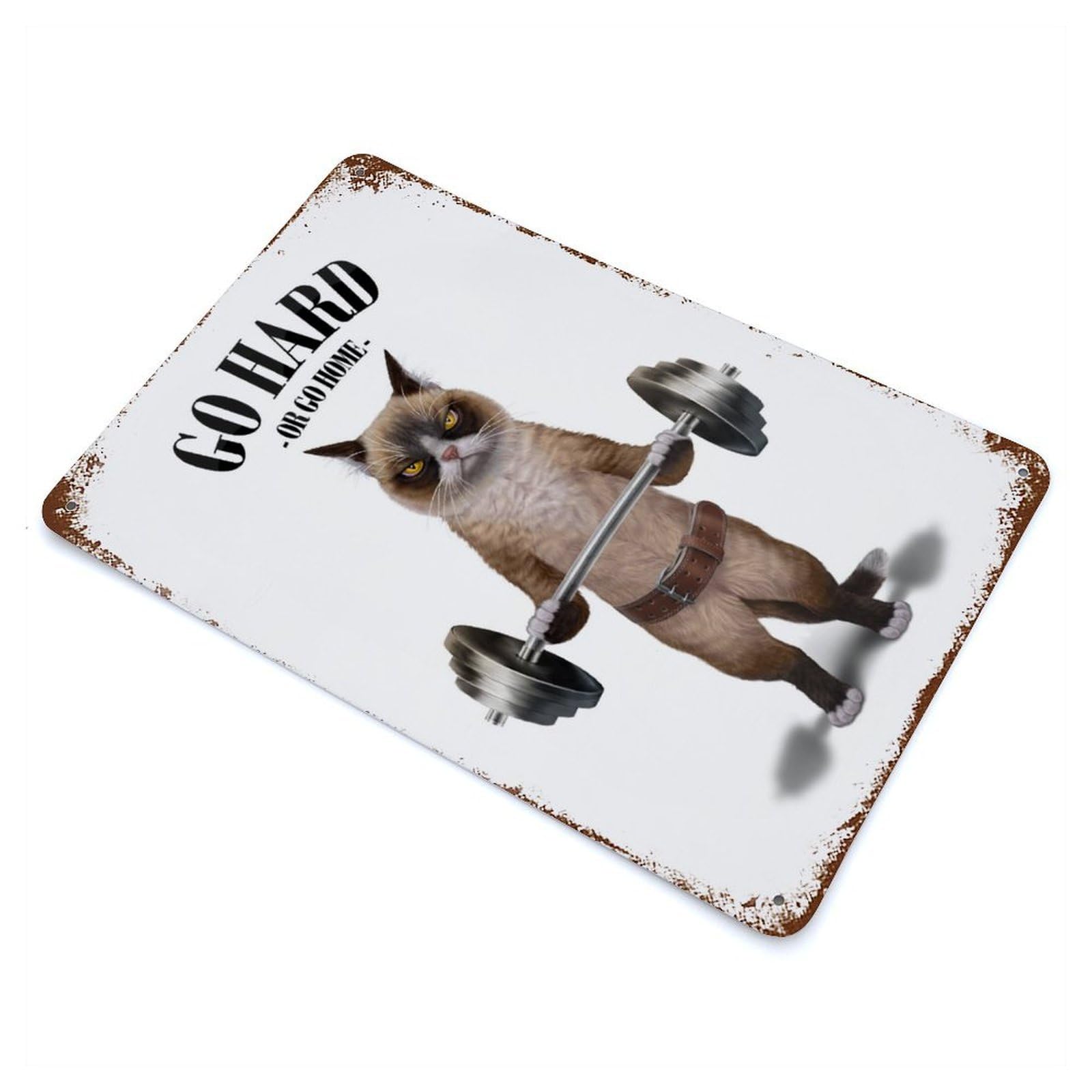 Siamese Cat Weightlifting Decorative Tin Sign 11.8"x7.9", for Bistro, Counter And Cafe Decor, Retro Wall Decor