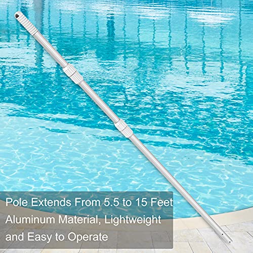 Yeechun Professional 15 Foot Swimming Pool Pole Telescopic Aluminum Fits Pool Net Skimmer Rake Vacuum Head Brush Cleaning Equipment Heavy Duty,For Skimmer Nets, Vacuum Heads And Brushes #TOP6