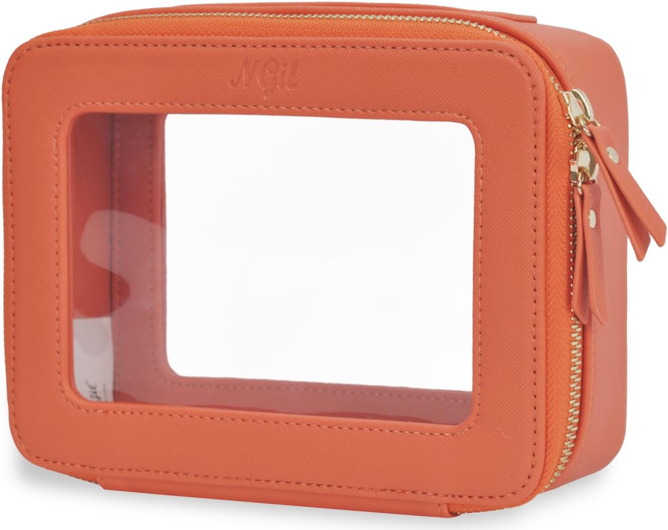 NGIL Clear Faux Leather Travel Toiletry Bag, Makeup Bag Organizer for Women, Clear Window & Gold Zipper Makeup Bag, Road Trip Essential, Skincare, Cruise Ship Essentials (Orange) NGIL Clear Faux Leather Travel Toiletry Bag, Makeup Bag Organizer for Women, Clear Window & Gold Zipper Makeup Bag, Road Trip Essential, Skincare, Cruise Ship Essentials (Orange)