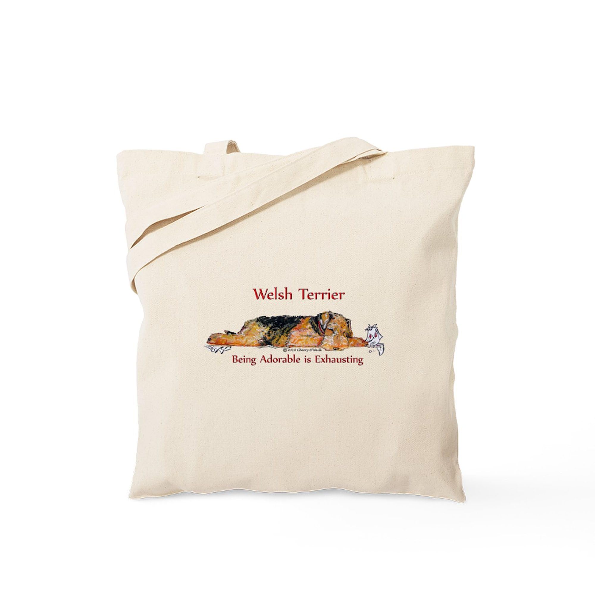 CafePress Exhausted Welsh Terrier Natural Canvas Tote Bag, Reusable Shopping Bag