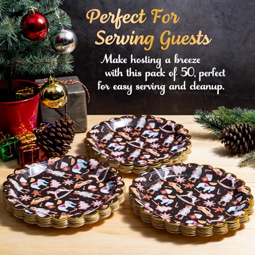 Image of Confettiville Christmas Paper Plates, 50-Count Disposable Christmas Dinner Plates, Scalloped Gold, Party Supplies, Toys Pattern