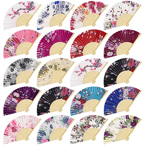 Aodaer 20 Pack Floral Folding Fans Chinese Style Handheld Fans Silk Bamboo Fans Decorative Fans For Wedding, Party Favors #TOP15