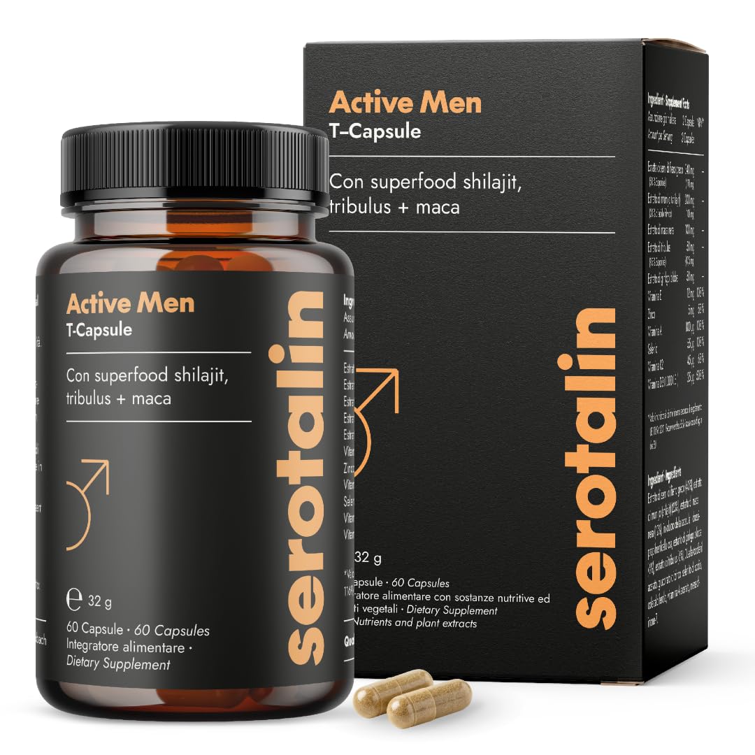 serotalin ACTIVE MEN Maca T-Capsule per uomini attivi | Fieno greco con Shilajit, L-Citrullina, Maca nera & Tribulus | Vegano & Made in Germany | 60 capsule