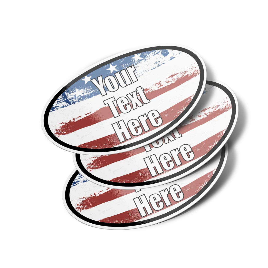 Personalized Oval Vinyl Bumper Stickers (3 Pack) (6" - USA Custom Text 3 Lines)