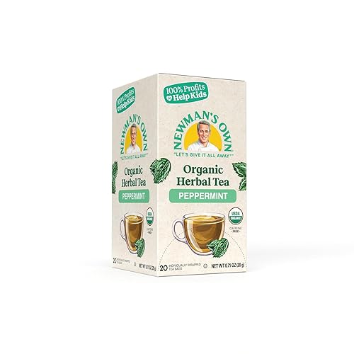 Newman's Own Té de menta orgánico sin cafeína refrescante a base de hierbas que pueden ayudar a la digestión con 20 bolsas envueltas individualmente