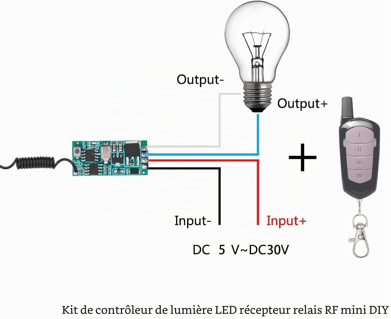 Interrupteur à Distance Sans Fil DC12V,3 Voies 3 Canaux DC 5V/12V/24V/30V/3A Mini Relais Interrupteur Sans Fil Télécommande pour Bandes lumineuses, Serrures de Porte