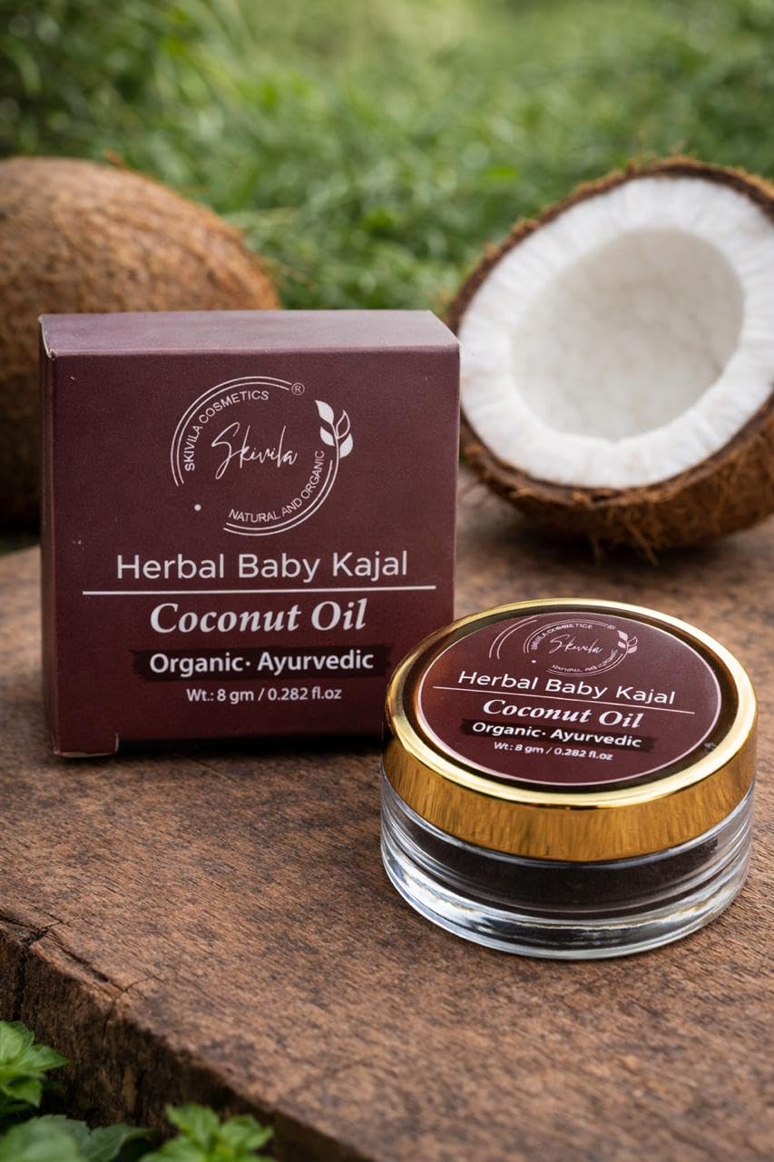 Herbal Baby Kajal with Coconut Oil, 8 gm | Organic, Ayurvedic, Natural Ingredients, For Babies, Chemical-Free-image-0