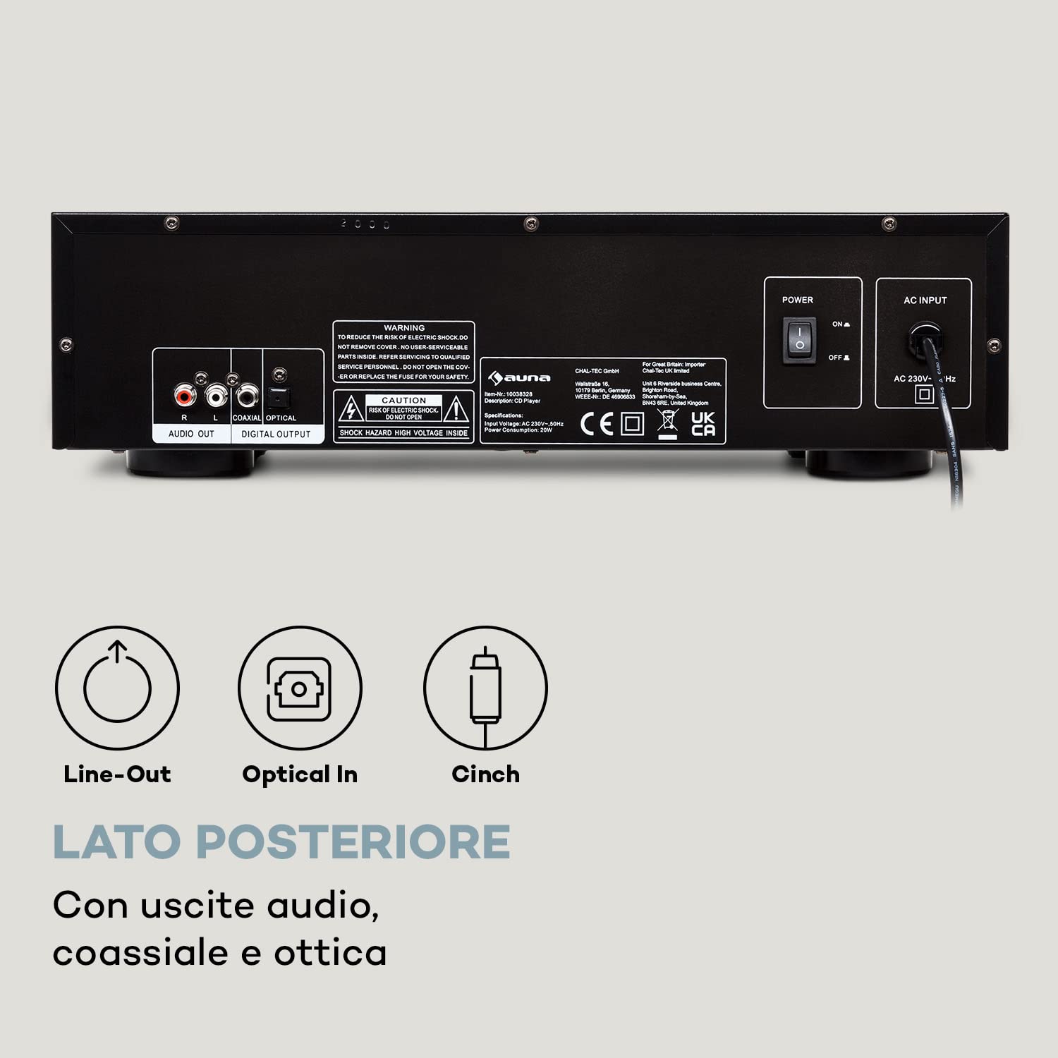 Auna CD-1000 DG - Lettore CD hifi, USB, MP3, telecomando, lettore CD con display LED, ricevitore CD in alluminio, nero