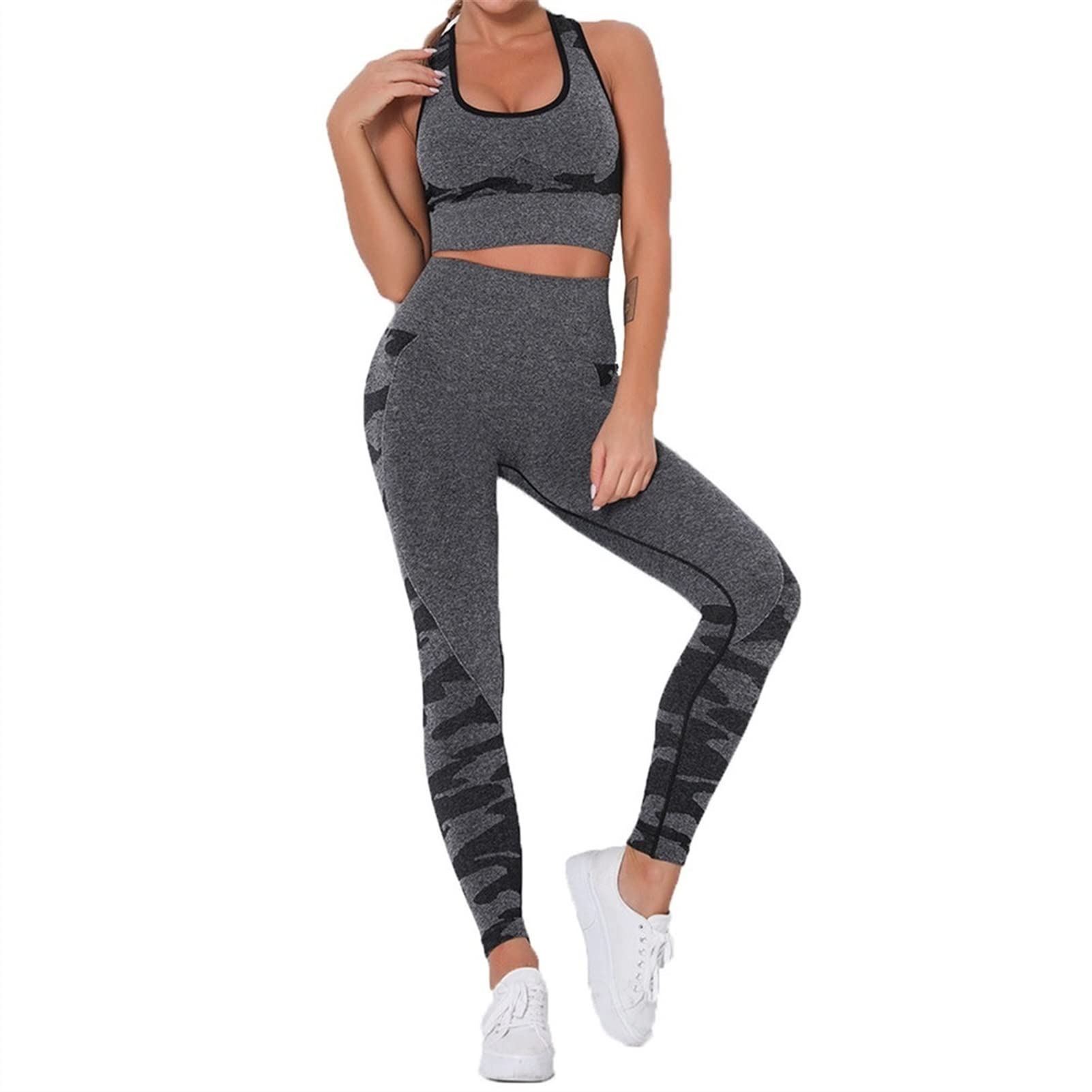 Damskie dresy treningowe do jogi, strój dla kobiet, zestaw 2 sztuki, nakładka do jogi Scrunch tłok, gimnastyka, legginsy bez ramion, sportowy biustonosz z rękawami crop Top Yoga Fitness dres treningowy 2 sztuki