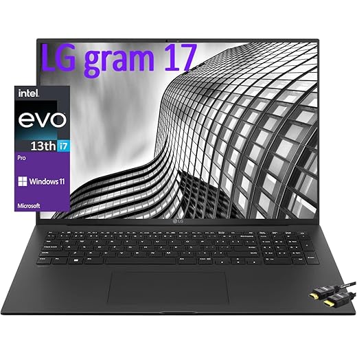 LG 2023 Gram 17 Ultra Lightweight Business Laptop, 13th Intel Evo Platform 12-Core i7-1360P, 17.3" IPS WQXGA (2560 x 1600) 16:10 Display, 80Wh Battery, Backlit KB, WiFi 6E, Win11 PRO(16GB|1TB SSD)