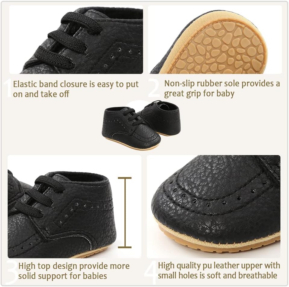 Meckior Infant Baby Boys Girls Classic PU Leather Wedding Loafers Brogue Toddler Oxford Dress Shoes First Steps Walking Flat Lazy Crib Shoe - Image 4