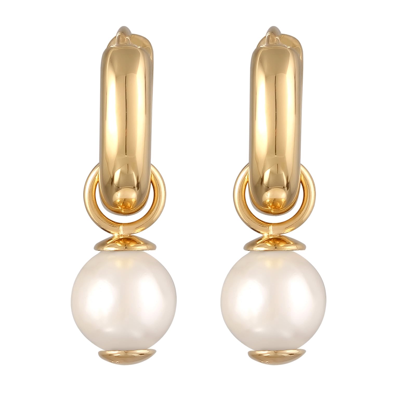 Kuzzoi Orecchini da uomo in argento 925 placcato oro (12 mm) orecchini a cerchio rotondi per l'uomo classici orecchini con perla di conchiglia, Argento sterling Oro giallo