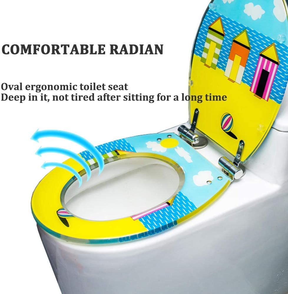 Asiento de Inodoro, Material Antibacteriano de Resina con Mecanismo de Cierre Suave y bisagras extraíbles para una fácil instalación y Limpieza, para Forma O/V/U