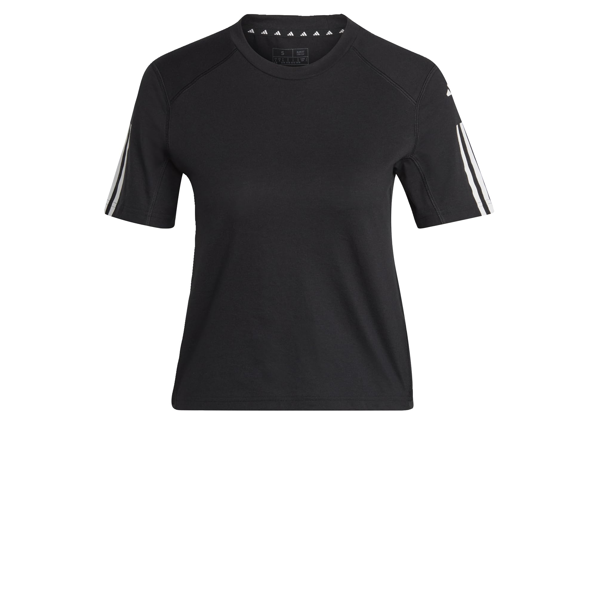 adidas Women's Train Essentials Train Cotton 3-Stripes Crop Tee, Black/White, XS