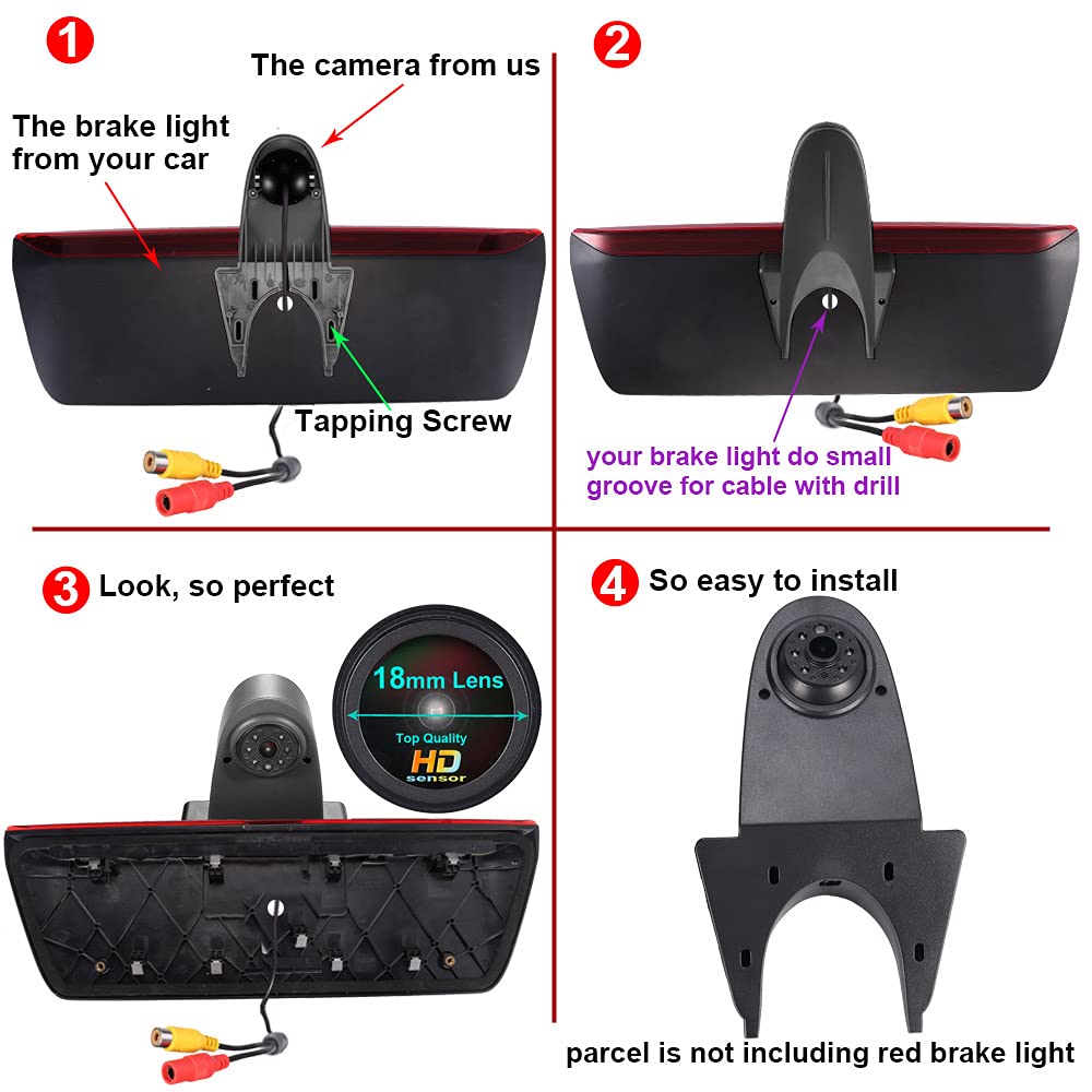 18mm Telecamera auto Third Roof con freno posteriore Telecamera retromarcia, sostituzione per Crafter MAN TGE dal 2017 modificato luce freno veicolo di trasporto (Con display da 7 pollici)