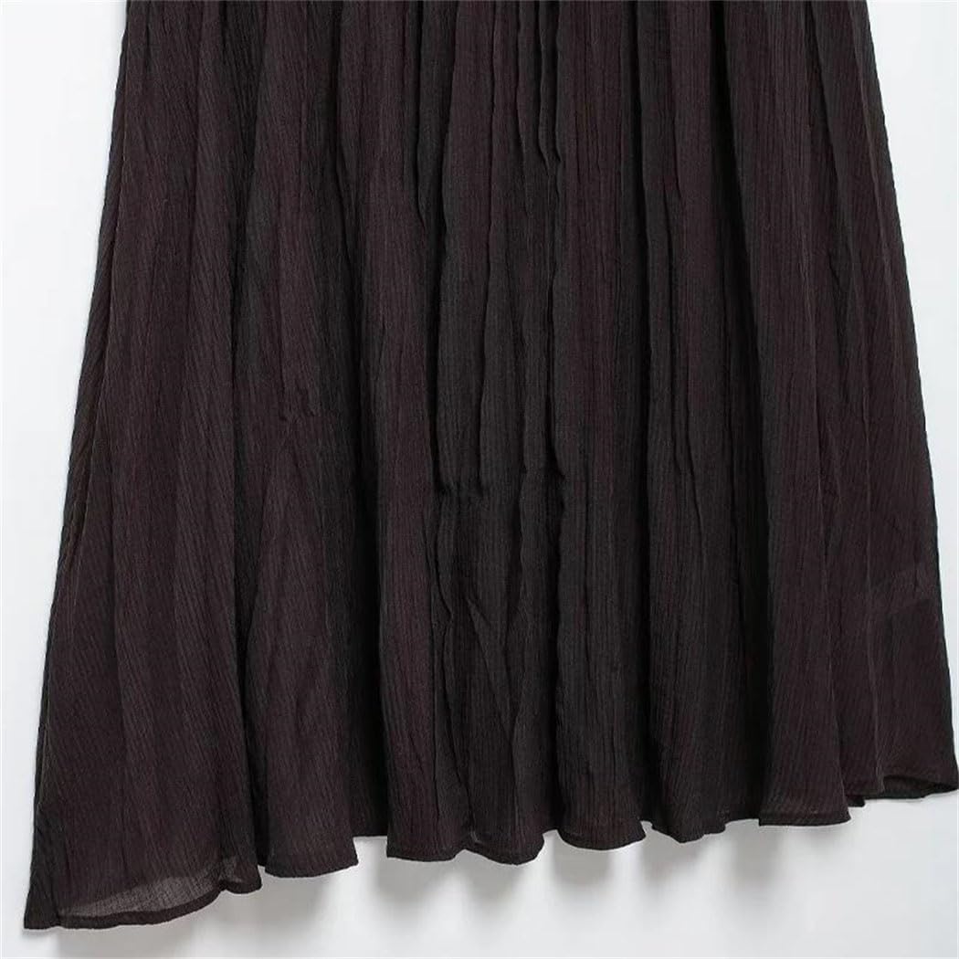 Women's Fashion Knitted Patchwork Pleated Side Zipper Midi Skirt Vintage High Waist Chic Bodycon Pencil Skirt
