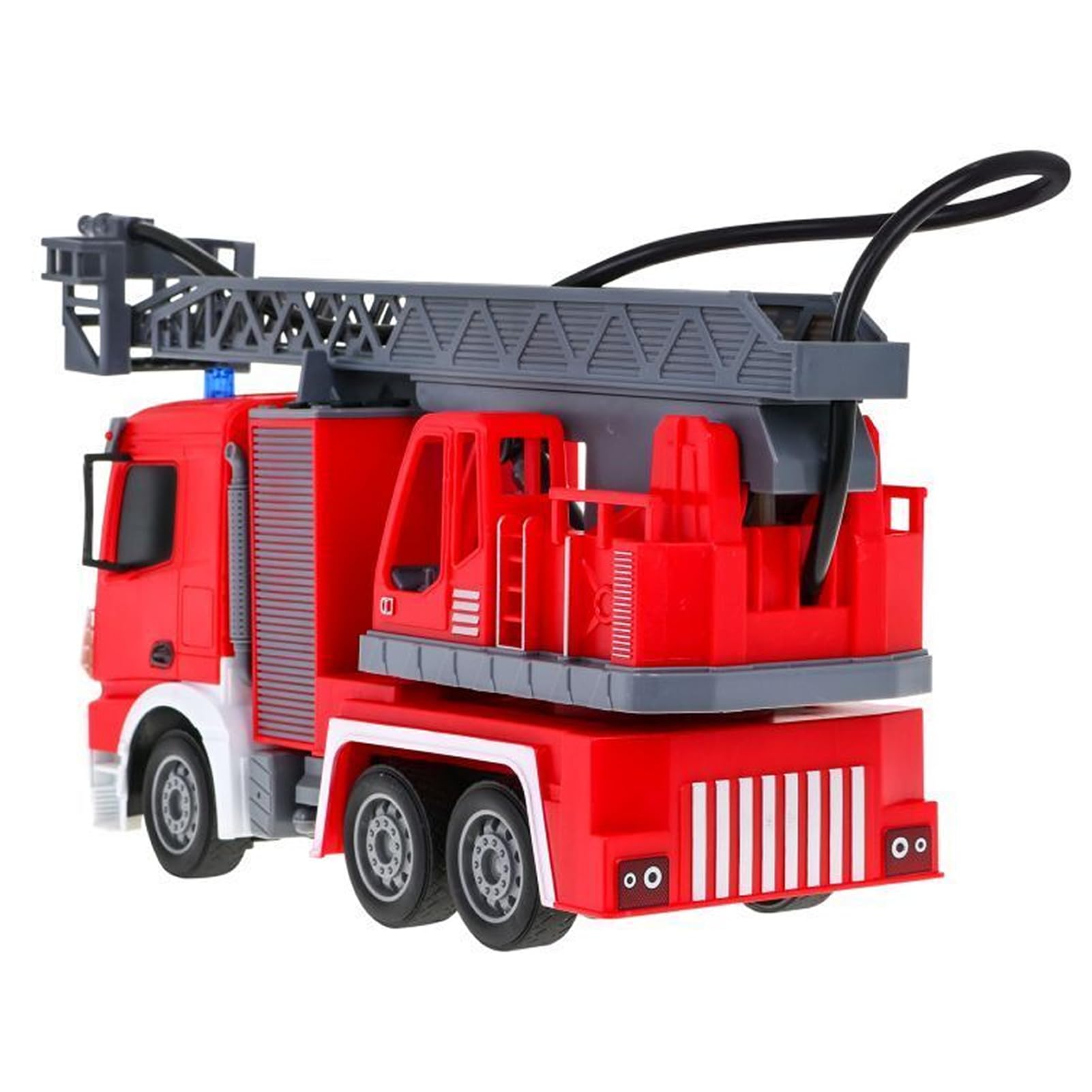 Scala 1:24 telecomandata Giocattolo camion pompieri,con pompa spruzzatrice d'acqua, Camion pompieri radiocomandato con scala estensibile e luci, Scala girevole Manuale, Ricaricabile,Rosso