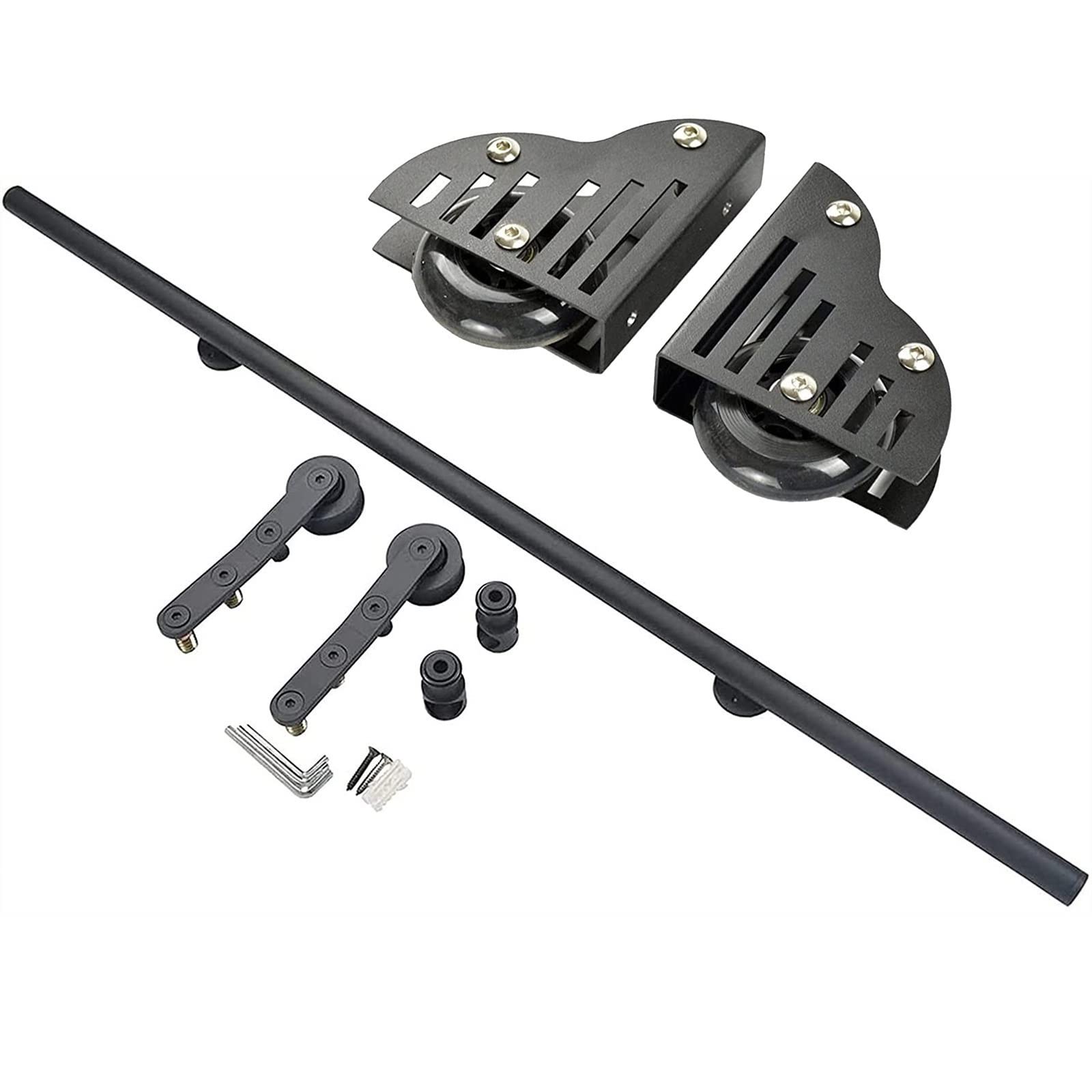 Kit Di Ferramenta Scala Della Libreria Rotolamento - Set Ferramenta Di Binario Porta Scorrevole, Accessorio Per Binario Per Scale Mobile Nero (con Rulli A Pavimento), Adatto Per LOFT/libreria