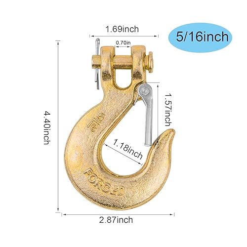 Miniatura 9 de Paquete de 4 ganchos deslizantes de horquilla de 38 pulgadas con pestillo de seguridad, acero de grado 70 resistente para cadenas de remolque con