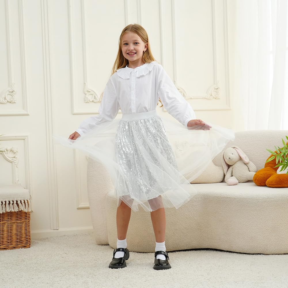 Girls Sequin Skirt Long Skirt Kids A-line Skirt Girls Tutu Skirt Pleated Skirt for Party 5-14 Years - Image 4