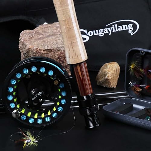 Miniatura 7 de Kit de caña y carrete Sougayilang para pesca con mosca en agua dulce y en agua salada B: Kits negros con bolsa,A: Kits de plata con bolsa,Kits