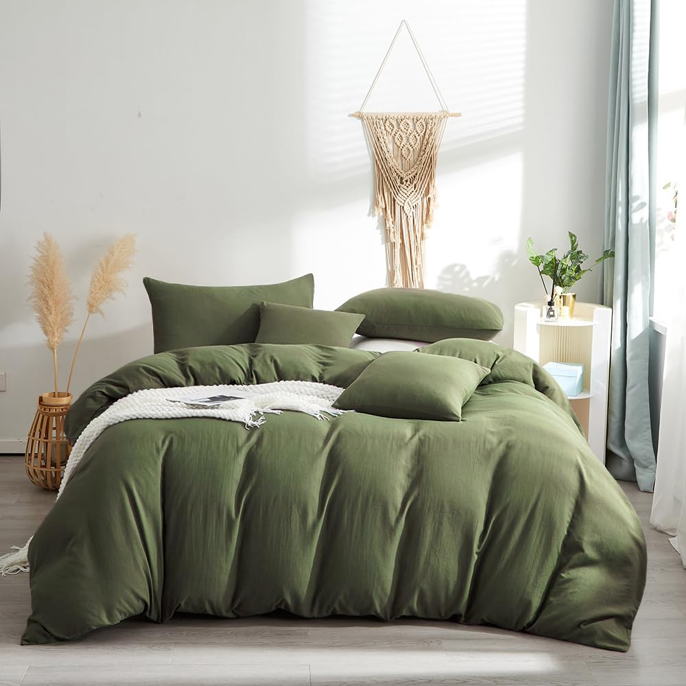 Edredón color verde oliva Wellboo de alta densidad y ropa de cama suave premium matrimonial