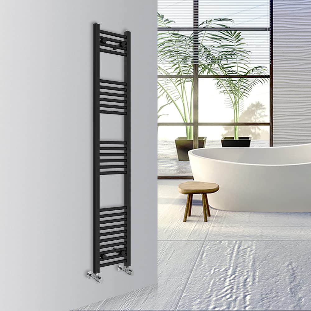 Warmehaus Black Straight Bathroom Heated Towel Rail Warmer Radiator Central Heating 1600X300mm