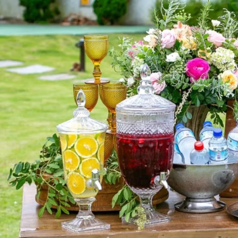 Patrani Fashion Glass Mason Jar Cold Water Dispenser 2000 ML Set of 1 Beverage Drink Dispenser, Glasses Pitcher with tap Spigot and Drink Dispenser, Glass Pitcher, Detox(NO Design Choice Available) 4
