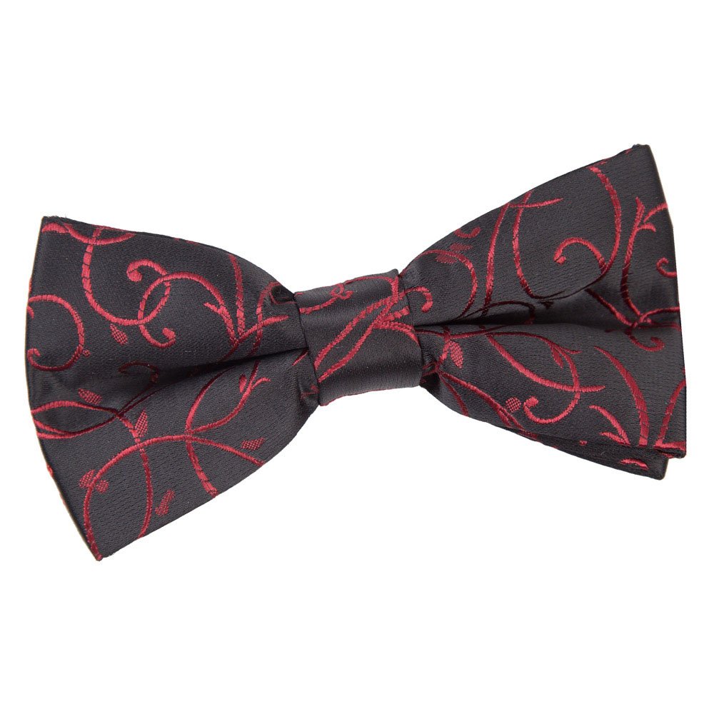 Dqt Men's Burgundy & Black Swirl Floral Jacquard Pre-Tied Bow Tie – Wedding, Business & Formal