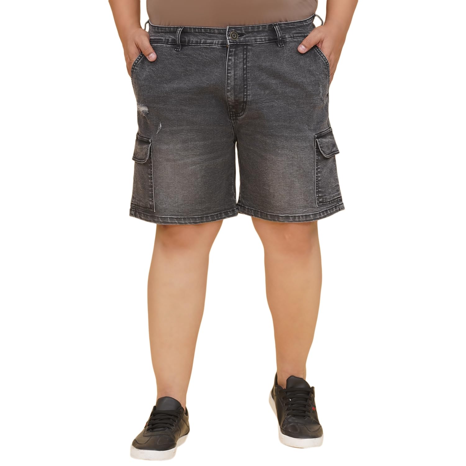 john pride Plus Size Men Regular Fit Mid-Rise Stretchable Distress Grey Cargo Shorts (JPSOD13032_Grey)-picture-17