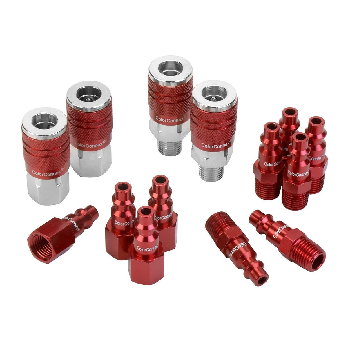 ColorConnex Coupler & Plug Kit (14 Piece), Industrial Type D, 1/4 in. NPT, Red - A73458D