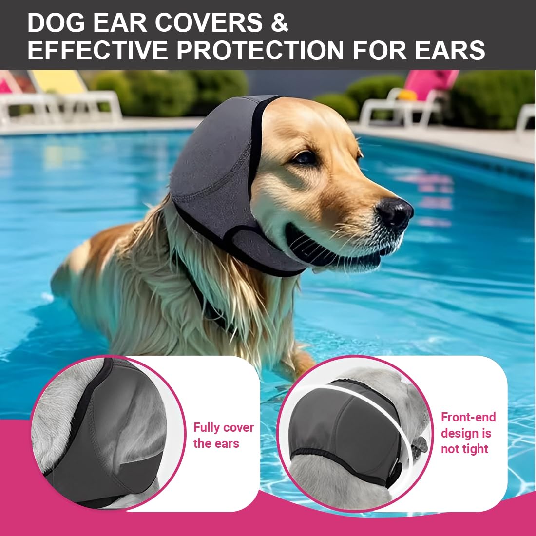 GXGM 1 Pcs Paraorecchie Cane,Copricapo Impermeabile Nuoto Estivo,Riduzione del Rumore,Cuffia Nuoto Cane,Con Nastro Autoadesivo Regolabile,Grigio(M)