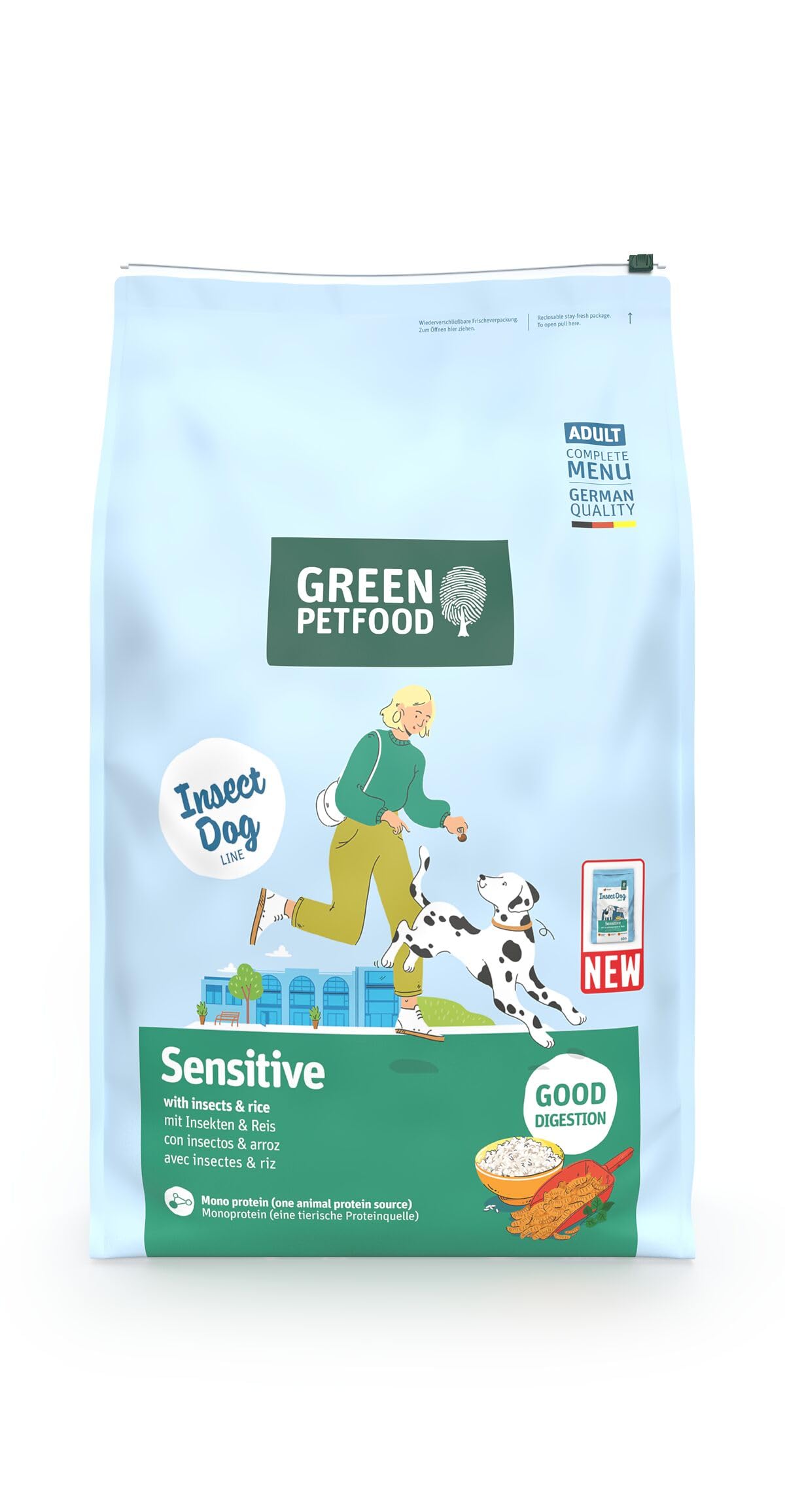 Green Petfood InsectDog Sensitive mit Insekten & Reis (1 x 10 kg) | Adult | Premium Trockenfutter für ausgewachsene Sensible Hunde | Insekten als einziges tierisches Protein | weizenfrei | 1er Pack