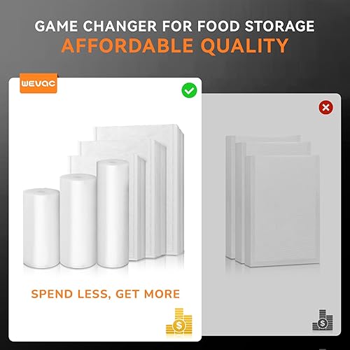 Miniatura 5 de Rollo sellador al vacío de 8 x 20 pies y 11 x 20 pies, paquete de 6, ideal para almacenamiento de alimentos, vacío y preparación de comidas,