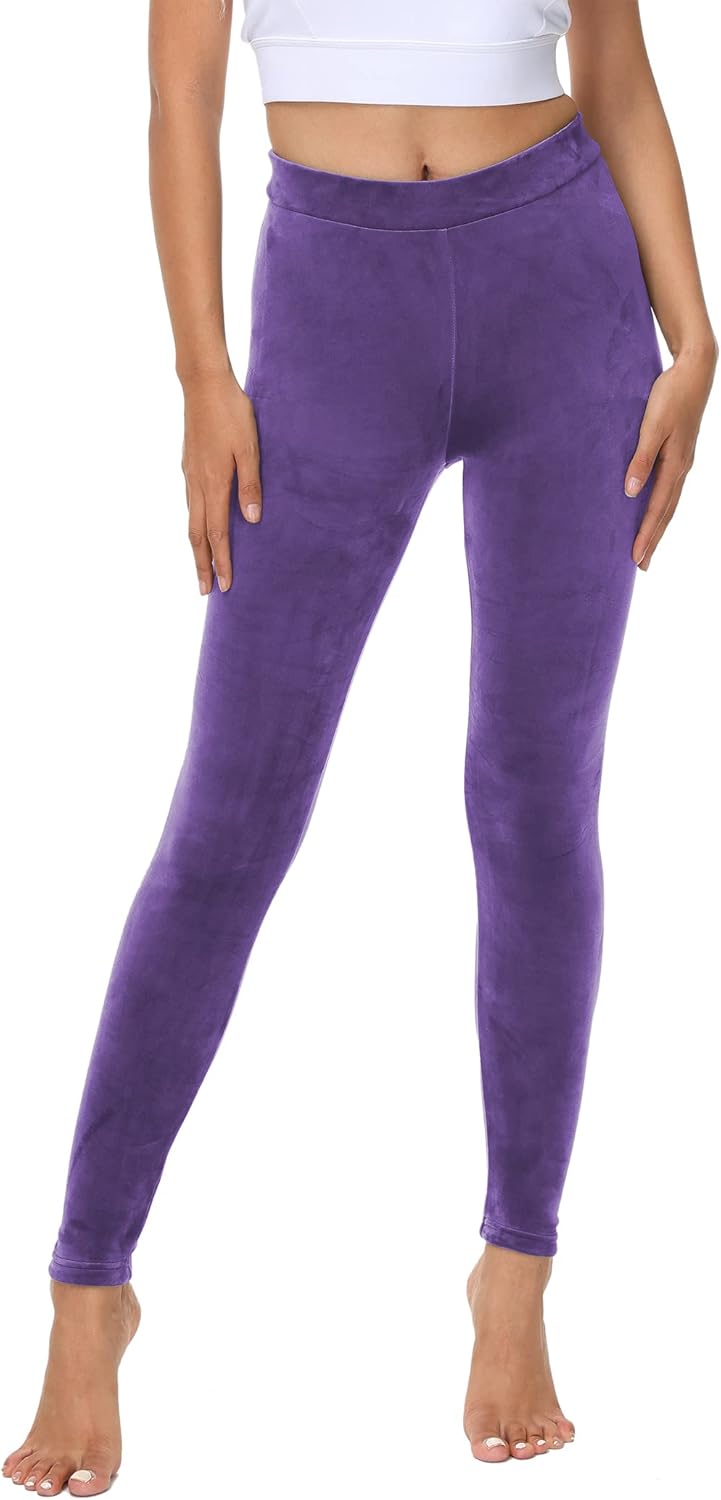 COZZYON Women Velour Leggings, High Waist Soft Leggings Warm Winter Velour Yoga Pants - Image 4